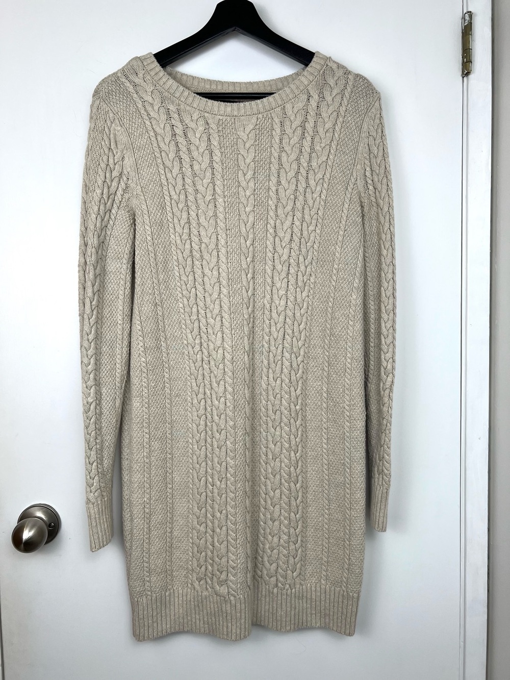 Abercrombie & Fitch Cable Knit Tunic Sweater Dress size S Sand Beige Cozy Y2K